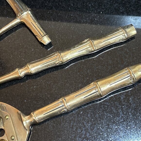 Vintage Bronzeware Cocktail Tool Kit MCM Bamboo Bar Set Teak Case 9 pc Thailand - Picture 4 of 14